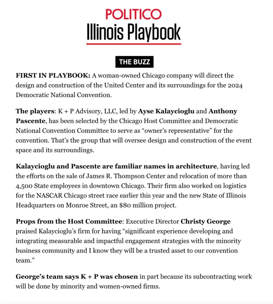 Illinois Playbook announces selection of K + P Advisory for DNC